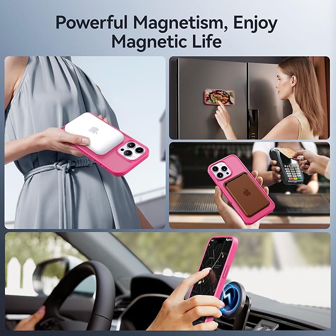 CASEKOO Ultra-Magnetic Stand for iPhone 16 Pro Case [Military Drop Protection] [Compatible with MagSafe] Shockproof Translucent Matte Slim Ring Holder Case for iPhone 16 Pro 6.3", Hot Pink