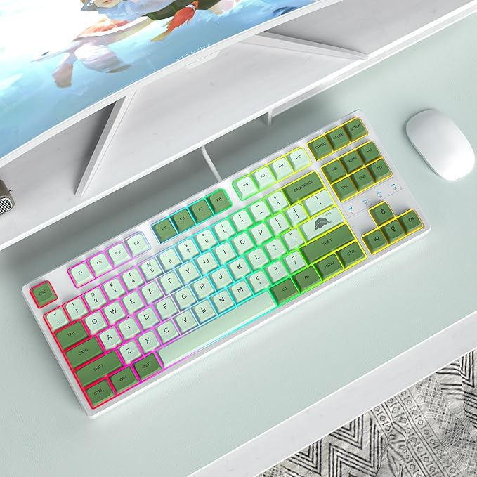 75 Percent Mechanical Gaming Keyboard 87 Keys Matcha Keyboard 75% Wired Keyboard Compact TKL Layout with RGB Backlit Red Switch for PC Laptop(87 Matcha)