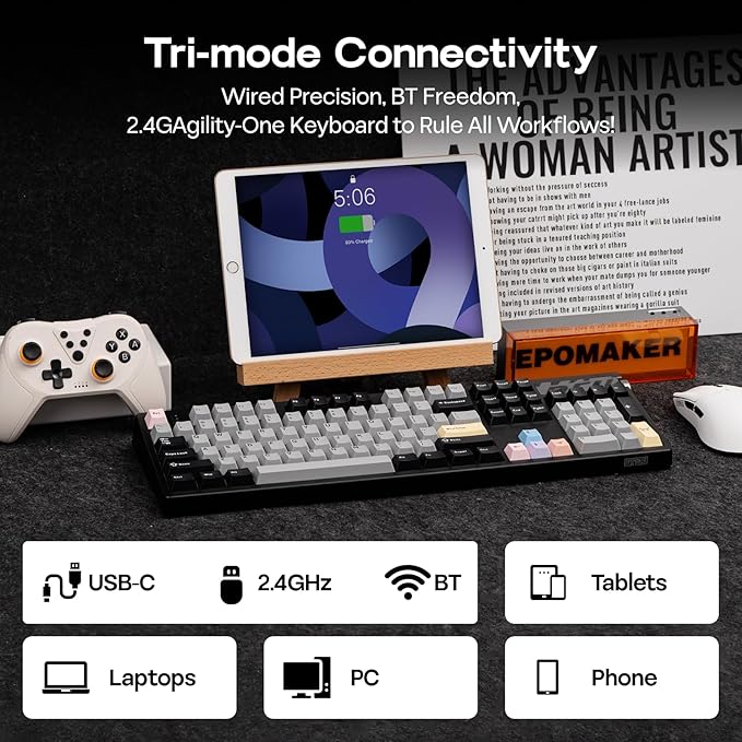 EPOMAKER TH108 PRO Full Size Mechanical Keyboard with Screen & Knob, Wireless Gaming Keyboard with 10000mAh, Creamy Gasket, Hot Swap, Custom Driver, RGB Backlight (Black, Creamy Jade)