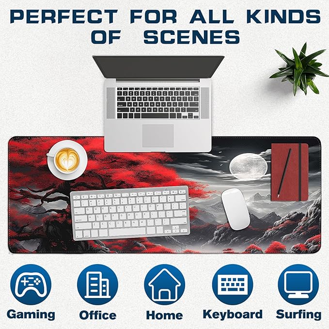 Mouse Pad Gaming - Desk Mat for Keyboard and Mouse - Anime Large Mouse Pads for Desk, Japanese Gaming Mousepad with Non-Slip Base, Desks Pad (31.5" X 11.8") for Game and Office (Full-Moon)