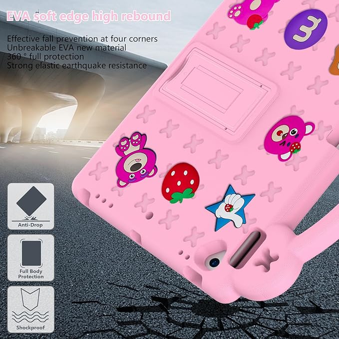 Dteck for iPad 9th/8th/7th Generation 10.2" Kids Case,Strawberry Panda Shockproof Rugged Lightweight Convertible Handles Stand Kids Friendly Case with Pencil Holder for iPad 10.2" 2021/2020/2019,Pink