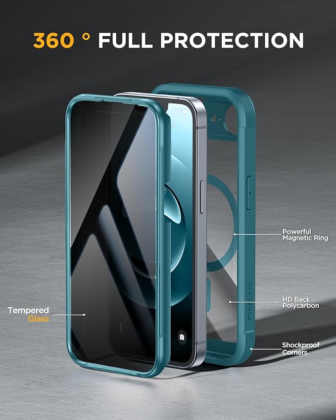 Miracase for iPhone 17e & 16e Case with Built-in Private Screen Protector, [Magnetic with MagSafe] Full-Body Phone Cover Military Drop Proof 17 E/ 16 E Bumper 6.1 inch, Green
