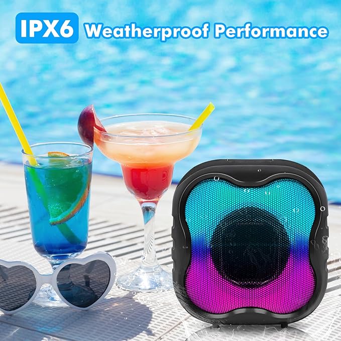 Shower Bluetooth Speaker, IPX6 Waterproof Portable Speaker with Loud HD Sound RGB Lights for Home, Beaches Portable Wireless Outdoor Speakers