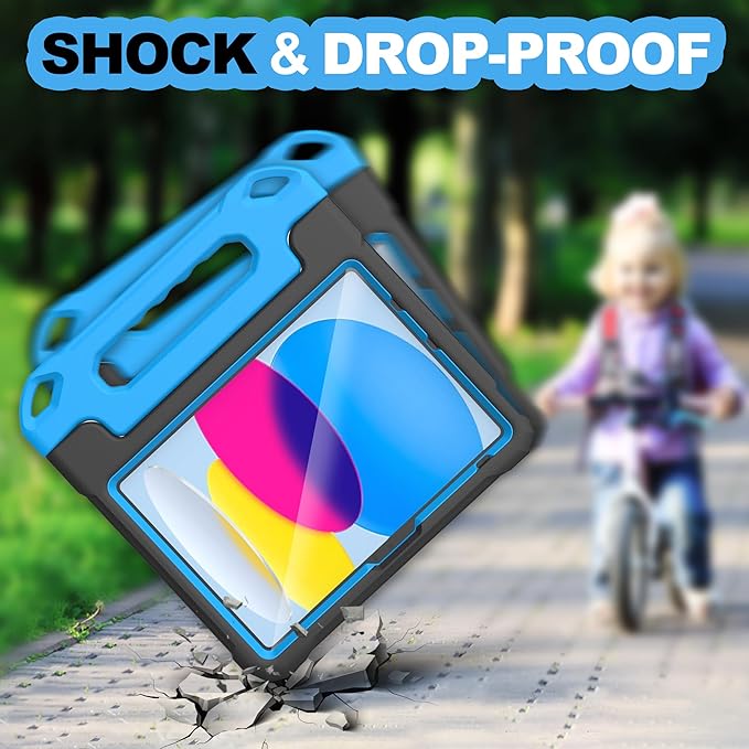 YIHE Kids Case for iPad (A16) 11th Generation 11 Inch 2025 & iPad 10th Generation 10.9 inch 2022, with Built-in Screen Protector and Handle Stand, Full Body Shockproof Protective Cover, BlackBlue