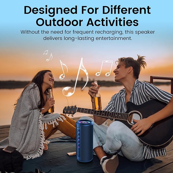 Portable Bluetooth Speaker, 2026 Bluetooth 5.4 Wireless Speaker with 20W HD Loud Stereo Sound, 20H Playtime, LED Lights, IP7, TWS Pairing, Built-in Mic, for Outdoor, Home, Beach, Party, Gift, Blue