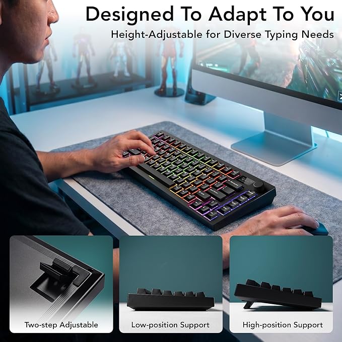 TECWARE Spectre 75 Mechanical Gaming Keyboard | Customizable LCD Screen Display & Knob | Tri-Mode Wireless Bluetooth 2.4GHz | Gasket Mount Hot Swappable | Black Cocoa Brown Tactile Switches