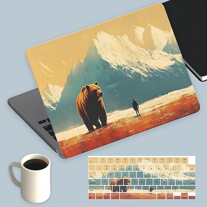 Compatible for MacBook Air 13 inch Case 2021 2020 2019 2018 M1 A2337 A2179 A1932, MacBook Air M1 Case, Cute Aesthetic Protective Plastic Hard Shell & Keyboard Cover, Bear