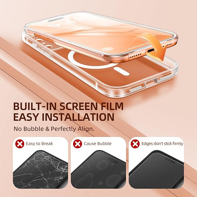 BERFY for iPhone 17 Pro Case, Compatible with MagSafe, Built-in Glass Screen Protector, Camera Protection, Shockproof Full Body Phone case 6.3", Clear