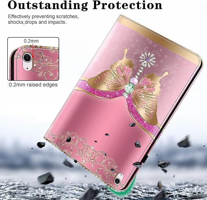 Compatible with iPad Air 11 Inch Case 8th/7th/6th Generation (M4/M3/M2) 2026/2025/2024, for iPad Air 5th/4th Generation Case 10.9 Inch 2022/2020 with Pencil Holder & Stand - Pink Butterfly