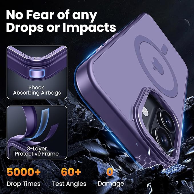 for iPhone 16 Case with 2X Screen Protectors [Compatible with MagSafe] Military Grade Drop Protection Skin Feeling Back Cover Shockproof Slim Fit iPhone 16 Phone Case 6.1 inch,Purple