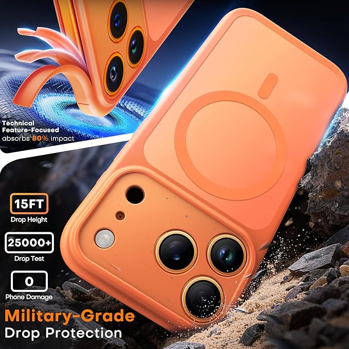 TAURI for iPhone 17 Pro Max Case, Compatible with MagSafe, (Full Camera Protection) Camera Control Cover Solid-Color Matte Magnetic 17 Pro Max Phone Case, Orange