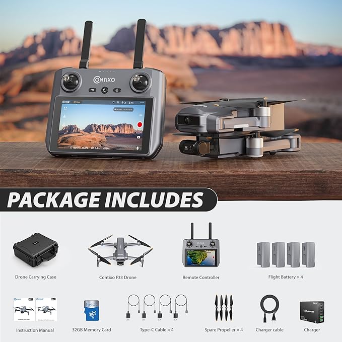 Contixo Drone for Adults, 4K Camera, 2-Axis Gimbal & EIS, Obstacle Avoidance, 5.5" Touch Screen Remote, GPS & Optical Flow, Brushless Motor, 4 Miles Flight & FPV Transmission, 42 * 4 Min Flight Time