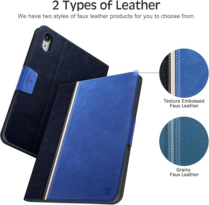 KingBlanc Case for iPad mini 7 (A17 Pro), iPad mini 7th/6th Generation (2024/2021) Vintage Vegan Leather Cover with Pencil Holder, Auto Sleep/Wake, Stand with Viewing & Drawing Angles, Blue