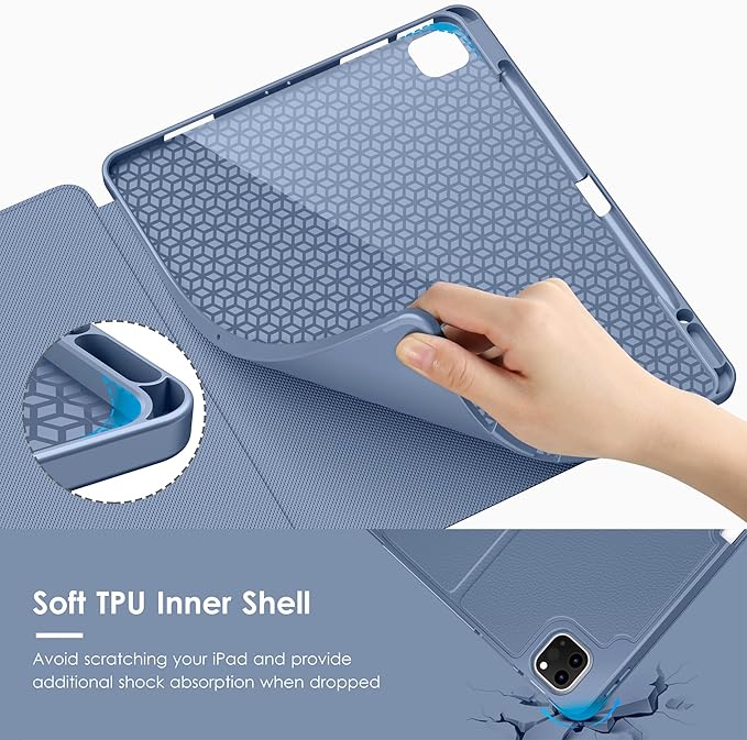 VIKESI Case for iPad Pro 12.9 6th / 5th / 4th / 3rd Generation Case 2022/2021/2020/2018,Multiple Angles Magnetic Stand Cover,Shockproof Soft Back,Pencil Holder,and Auto Sleep/Wake,Mist Blue