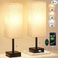 Fenmzee Bedside Lamps for Bedroom Set of 2 - Small Rectangular Nightstand Lamp with USB A C Charging Port, 3 Color Temperatures Desk Light with Bulb, Tabletop Reading Lamp for Living Room/Dorm/Office