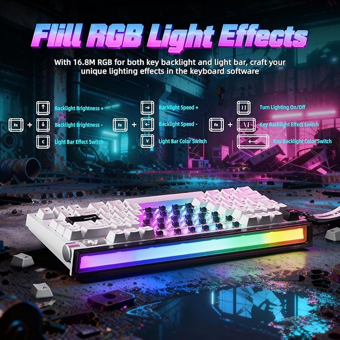 ATTACK SHARK R85 HE 75% Magnetic Wired Gaming Keyboard,8KHz Polling Rate Rapid Trigger,0.005mm RT Precision,256K Scan Rate,Custom Hot-Swappable,Web Driver PC Keyboard for Gamer/Win/Mac,Starlight White