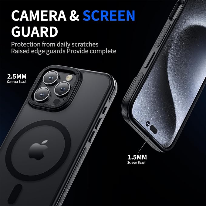 Strong Magnetic case for iPhone 16 Pro [10Ft Military-Grade Protection] Compatible with fit MagSafe Shockproof Slim Thin Cover 6.3 inch 16 Pro Phone case, Black Bumper
