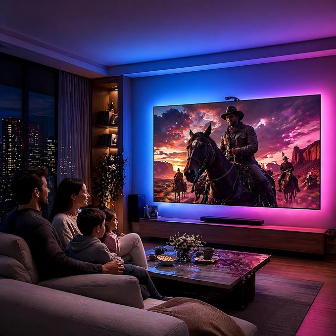 AOC TV Lights that Change with TV LED Backlight that Sync for 32-50 inch TVs, RGB Changing Strip Light with Sensor, Living Room Decor, Gifts for Men Gamers, Smart App Control, DIY Mode, 11.5FT