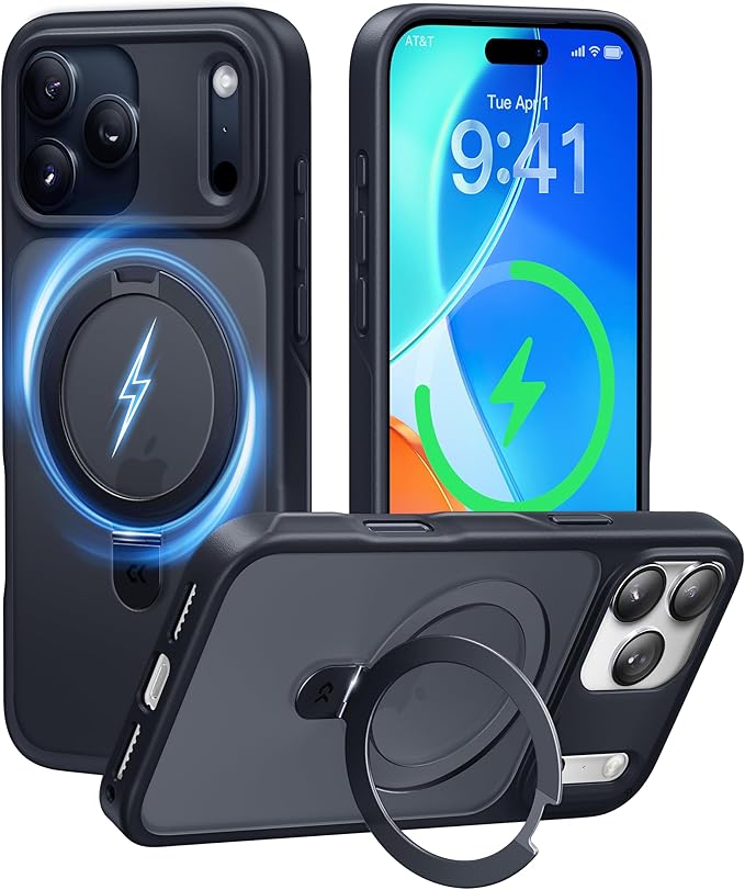 CASEKOO Ultra-Magnetic Stand for iPhone 17 Pro Max Case [Military Drop Protection] [Compatible with MagSafe] Shockproof Translucent Matte Slim Ring for iPhone 17 Pro Max Phone Case 6.9", Black