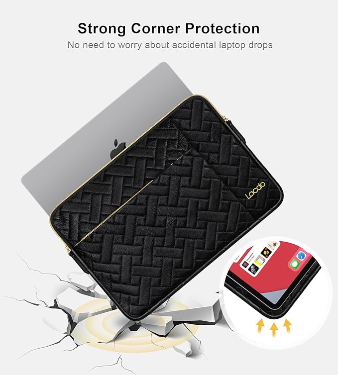 Lacdo Laptop Sleeve Case for 15 inch New MacBook Air M5/A3448 (2026), M4 A3241 2025, M3 A3114, M2 A2941 2024-2023, 15 inch MacBook Pro A1990 A1707 Computer Bag with Accessory Pocket, Elegant Black