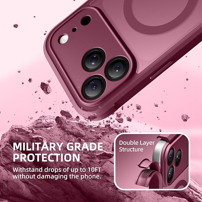 BERFY for iPhone 17 Pro Max Case, Compatible with MagSafe, Built-in Privacy Screen Protector, Camera Protection, Shockproof Full Body Phone Case 6.9", Translucent Deep Red