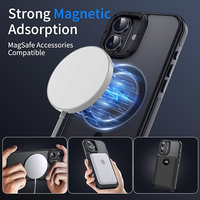 Strong Magnetic for iPhone 17 case [10Ft Military-Grade Protection] Compatible with fit MagSafe Shockproof Slim Thin Cover case for iPhone 17 6.3 inch, Black Bumper