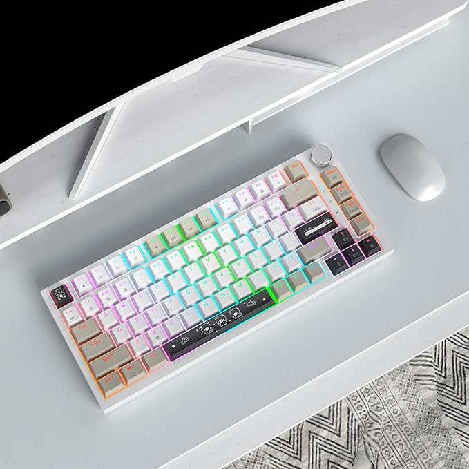 75% Wired Creamy Keyboard, Hot Swappable Mechanical Gaming Keyboard with Gasket Mounted, RGB Backlit, Red Switch, Knob Control for Win Pc Laptop(82Grey)