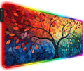 RGB Fantasy Tree of Life Gaming Desk Mat, Computer Keyboard Large Extended Long Abstract LED Mouse Pad for Office and Home, XL (W04)