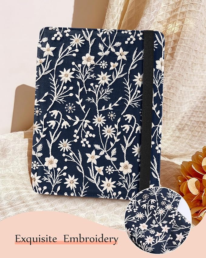 Uppuppy for iPad 9th/8th/7th Generation Case 10.2'' - for Women Girls Cute Embroidered Folio Stand Cover with Pencil Holder & Card Slot Girly Kawaii Flowers Design Aesthetic Cases for iPad 7th/8th/9th
