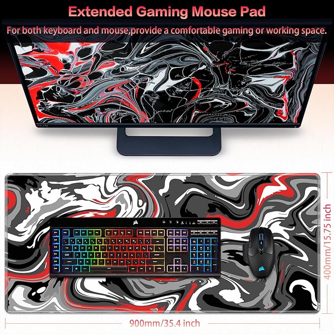Canjoy Gaming Mouse Pad, Fluid Pattern Mouse Pad 35.4x15.7inch Large Extended Computer Mouse Mat Keyboard Full Desk Mousepad for Gaming, Office, Home