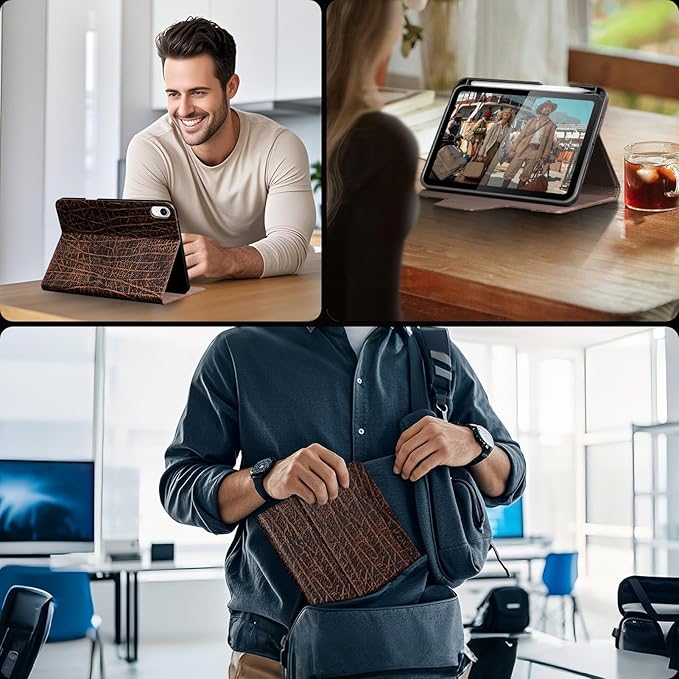 Gexmil Premium Leather Case for iPad mini 7 (A17 Pro) 2024 / iPad mini 6 Generation 2021 8.3 Inch,Pencil Holder, Magnetic Closure,Shockproof Cowhide Cover,Adjustable Stand,Buffalo Brown