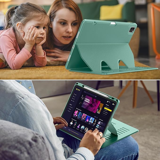 VIKESI Case for iPad Pro 12.9 6th / 5th / 4th / 3rd Generation Case 2022/2021/2020/2018,Multiple Angles Magnetic Stand Cover,Shockproof Soft Back,Pencil Holder,and Auto Sleep/Wake,Forest Green