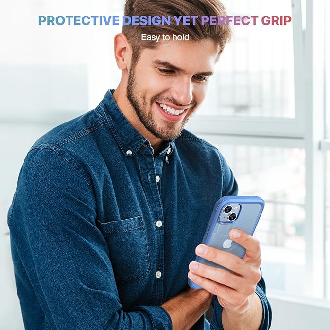 Diaclara Designed for iPhone 14 Plus Case, Full Body Rugged Case with Built-in Touch Sensitive Anti-Scratch Screen Protector, with Camera Lens Protector (Blue and Clear)