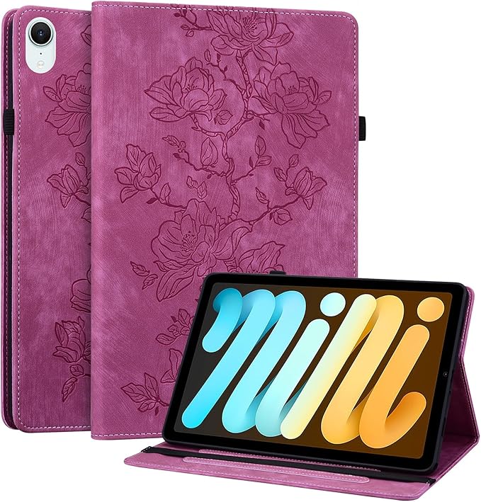 Case for iPad mini 7 (A17 Pro) Generation Case 2024, iPad mini 6 Case 2021, 8.3 inch Auto Wake/Sleep Slim PU Leather Folio Cover with Mu lti-Angle Stand and Pen Holder, Rose