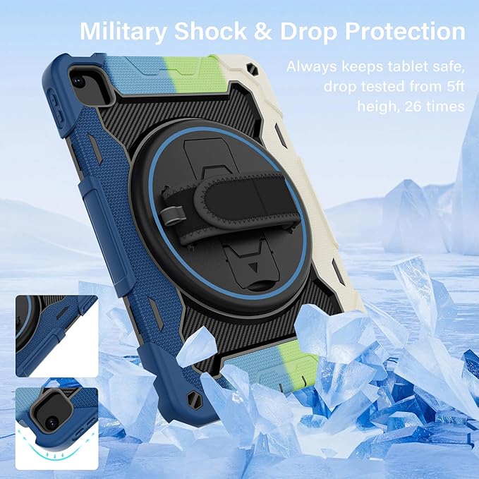 for iPad Pro 11 Case 4th 3rd 2nd 1st Gen (2022 2021 2020 2018) & iPad Air 5th 4th Generation 10.9 inch Case with HD Screen Protector, 360 Rotating Kickstand/Hand Strap, Shoulder Strap