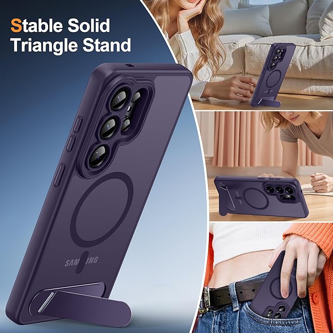 Magnetic for Samsung Galaxy S26 Ultra Case, [Compatible with MagSafe][Full Camera Protection][Built-in Invisible Kickstand] Translucent Matte Phone Case for S26 Ultra 6.9" - Purple