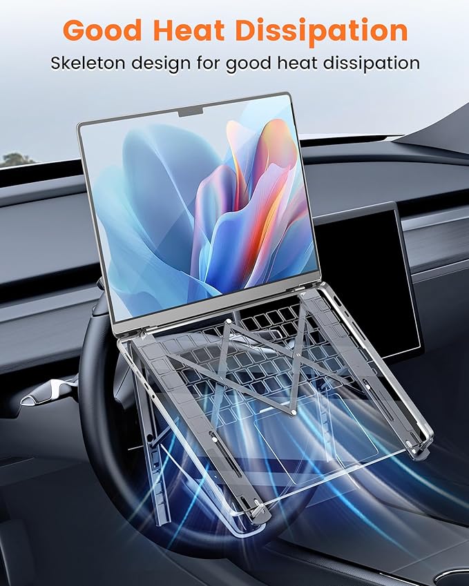 Steering Wheel Laptop Holder for Car SUV Pickup Truck Tesla Vehicle Workstation, Adjustable Foldable Portable iPad Tablet Laptop Stand for Desk, Tiktok Car Travel Essentials 2026 -Gray