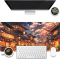 Desk Pad, Japanese Anime Night Street Scene Desk Mat, Anime Street Scene Large Gaming Mouse Pad, 31.5"x15.7" Extended Big Computer Mouse Pad with Non-Slip Base and Stitched Edge