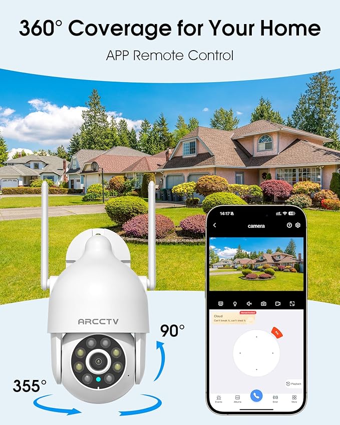 ARCCTV 2K Security Cameras Outdoor, 360°Pan-Tilt View 2.4G/5G WiFi Security Camera with Motion Tracking, Spotlight & Siren, 2-Way Audio, Full Color Night Vision, Waterproof (2 Pack)