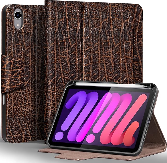 Gexmil Premium Leather Case for iPad mini 7 (A17 Pro) 2024 / iPad mini 6 Generation 2021 8.3 Inch,Pencil Holder, Magnetic Closure,Shockproof Cowhide Cover,Adjustable Stand,Buffalo Brown