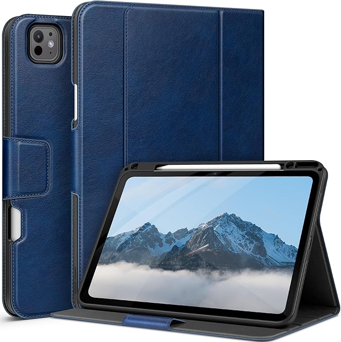 auaua Case for iPad Pro 13 Inch (M5/M4) 2025/2024, with Pencil Holder and Pocket, Multiple Viewing Angles, Magnetic Closure, Auto Sleep/Wake (Blue)