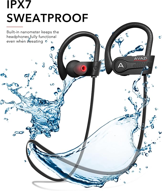 AVAZI Bluetooth 5.1 Wireless Earbuds, Sport IPX7 Waterproof Earphones, Richer Bass HiFi Stereo in-Ear Earphones, Gaming Mode, 12 hrs, Running Bluetooth Headphones W/CVC6.0 Noise Cancelling Mic