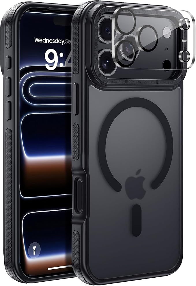 Strong Magnetic for iPhone 17 Pro Case with Camera Cover [10Ft Military-Grade Protection] Compatible with MagSafe Shockproof Slim Thin Phone Cover for iPhone 17 Pro 6.3 inch, Black