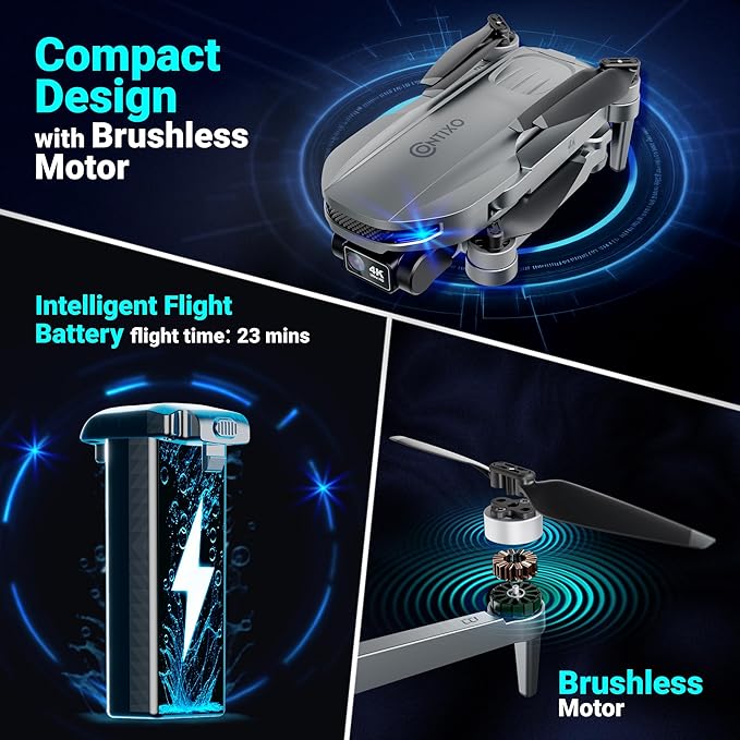 Contixo F28 Premium Two-Axis Gimbal Drone for Adults, 4K Zoom Camera, Brushless Motor, 23 Min Flight, Accurate GPS, Auto Return, Follow Me, 110° Wide-Angle FPV, Portable Foldable Drone for Beginners