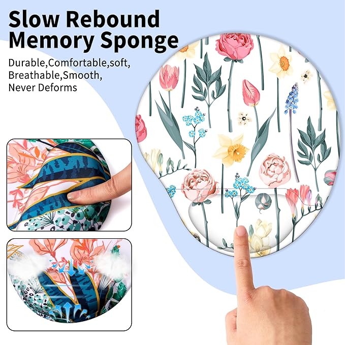 Ergonomic Mouse Pad with Wrist Support,Cute Mouse Pads with Wrist Rest,Comfortable Mouse Pad for Home Office Gaming Working Computers Laptop,Pain Relief with Non-Slip PU Base (Rose)