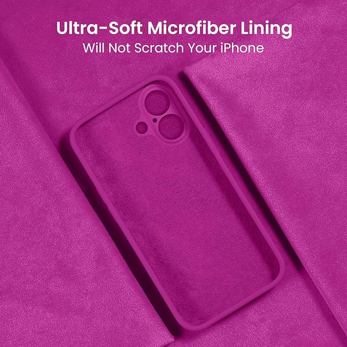 FireNova Designed for iPhone 16 Plus Case, Silicone Upgraded [Camera Protection] Case, Soft Anti-Scratch Microfiber Lining Inside, 6.7 inch, Dark Fuchsia