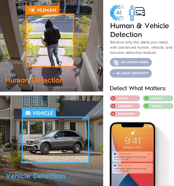 Amcrest 5MP IP PoE AI Camera w/ 49ft Color Night Vision, Security Outdoor Bullet Camera, Built-in Microphone, Human & Vehicle Detection, Active Deterrent, 129° FOV, 5MP@20fps IP5M-B1276EB-AI (Black)