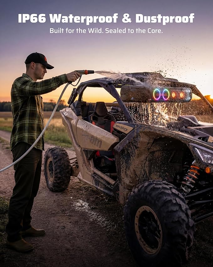 Ehaho 35 Inch 8 Speaker UTV Sound Bar, Bluetooth Golf Cart Speakers [Color Changing RGB & Strobe Light] IP66 Waterproof ATV Speaker System, SXS SoundBar Compatible with Polaris RZR CFmoto Can-Am