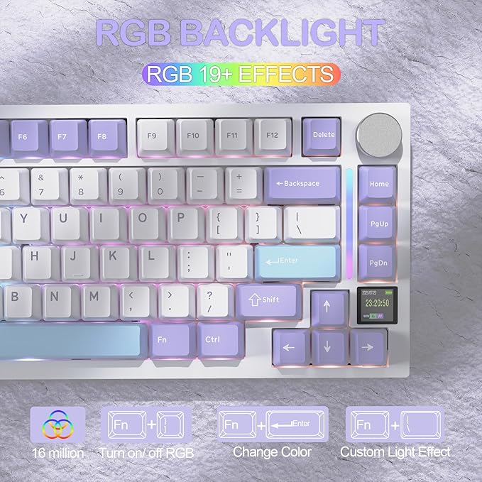 ATTACK SHARK X820 Ultra 75% Wireless Gaming Mechanical Keyboard Hot-Swappable Gasket Mount RGB Backlit BT/2.4G/Wired Custom Keyboard with Smart TFT Display&Knob QMK Driver-Starlight White&Shark Switch
