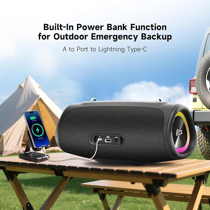 TAZATA Portable Loud Bluetooth Speaker, 90W (Peak) Large Subwoofer Speakers Wireless Bluetooth 5.3 with Powerbank USB Charge Out,Rugged Outdoor for Party,Beach,Golf,Pool,Shower,Valentines Day Gifts